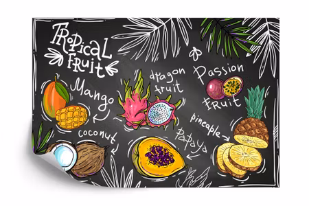 Fototapet - Tropical fruits with inscriptions