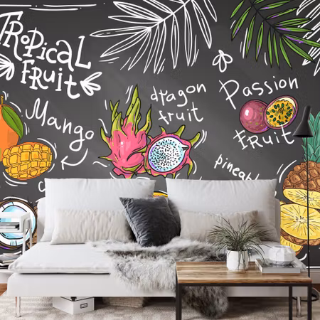 Fototapet - Tropical fruits with inscriptions