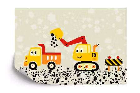 Fototapet - Working hard with lorry &ampamp digger