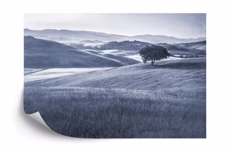 Fototapet - Rolling hills faded vintage in blue