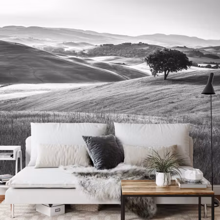 Fototapet - Rolling hills in black &ampamp white
