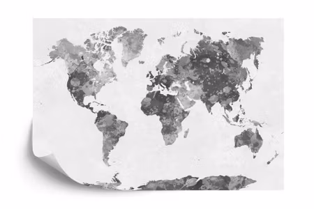 Fototapet - Watercolour world map monochrome