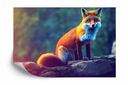 Fototapet - Fox sitting in the woods with weird