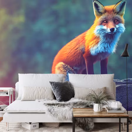 Fototapet - Fox sitting in the woods with weird