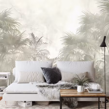 Fototapet - Tropical trees and leaves in foggy