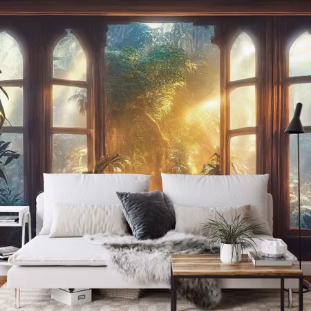Fototapet - A large archshaped window a portal in