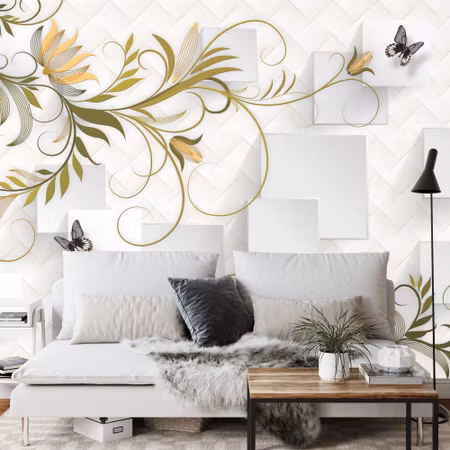 Fototapet - Abstract floral and butterfly