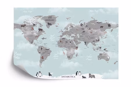 Fototapet - Animals world map for kids wallpaper