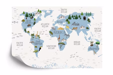 Fototapet - Animals world map for kids wallpaper