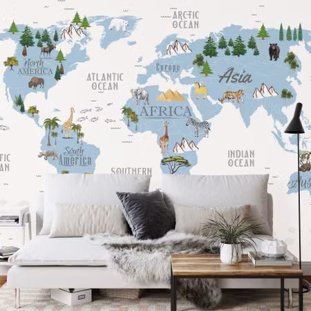 Fototapet - Animals world map for kids wallpaper
