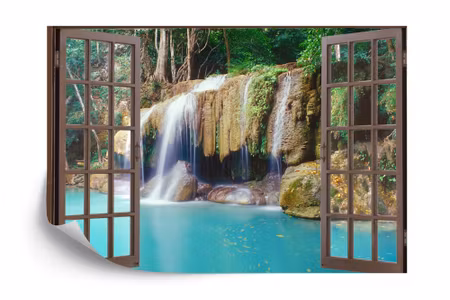 Fototapet - Open window view to deep jungle