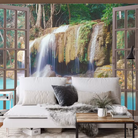 Fototapet - Open window view to deep jungle