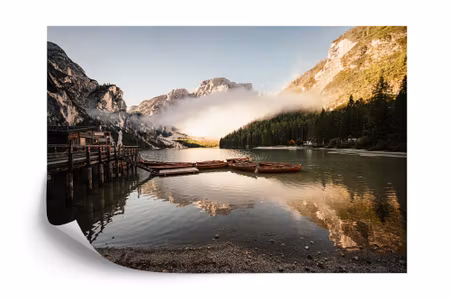 Fototapet - Boats on the braies lake pragser