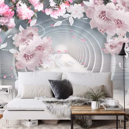Fototapet - 3D wallpaper pink jewelry flowers