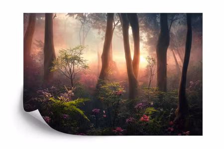 Fototapet - Colorful sunset forest scenery with