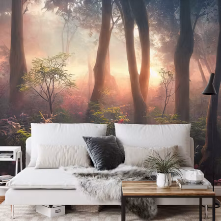 Fototapet - Colorful sunset forest scenery with