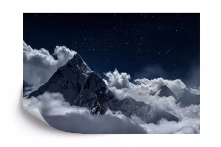 Fototapet - Top of mount in the clouds at night