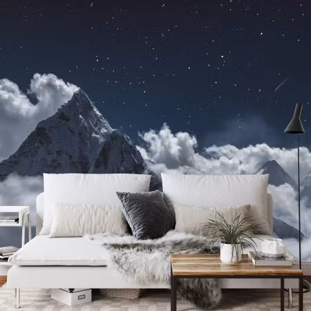 Fototapet - Top of mount in the clouds at night