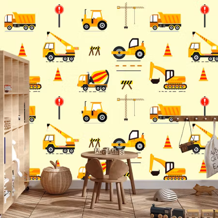 Fyrkantig fototapet - Excavators and Dumpers