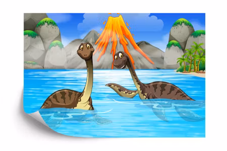 Fyrkantig fototapet - Dinosaurs in the Water
