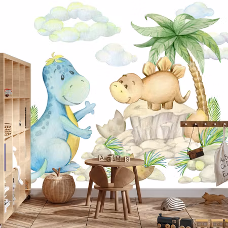 Fyrkantig fototapet - Little Dinosaurs on the