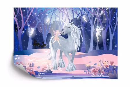 Fyrkantig fototapet - Unicorn with Fairies