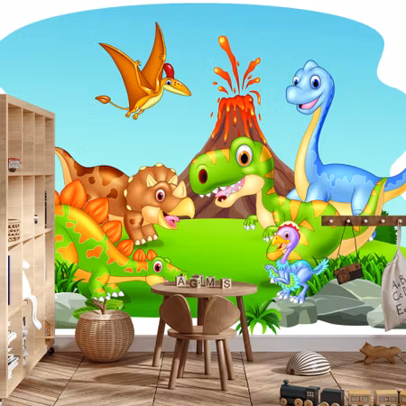 Fyrkantig fototapet - Happy Dinosaurs