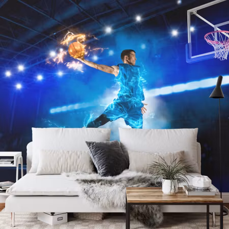 Fyrkantig fototapet - Burning Basketball Player