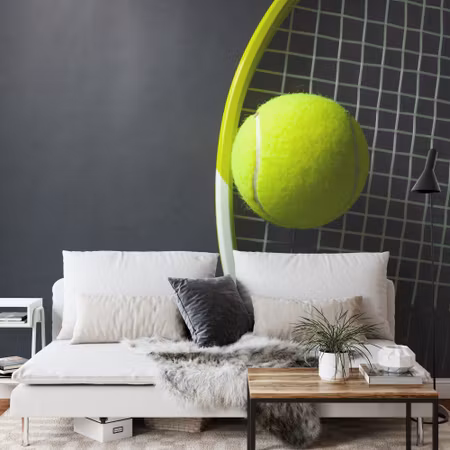 Fyrkantig fototapet - Tennis Ball on A Racket
