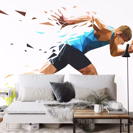 Fyrkantig fototapet - Running Man in A Geometric