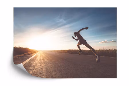 Fyrkantig fototapet - Running Athlete on the Road