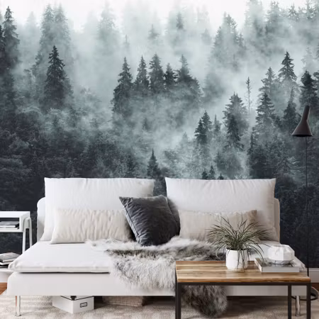 Fyrkantig fototapet - Forest in Fog