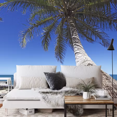 Fyrkantig fototapet - Beach Ocean Palm Trees