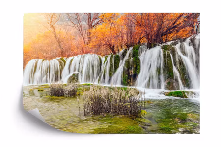 Fyrkantig fototapet - Autumn Waterfall