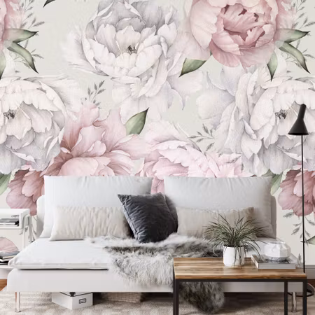 Fyrkantig fototapet - Peony Flowers in Pastel