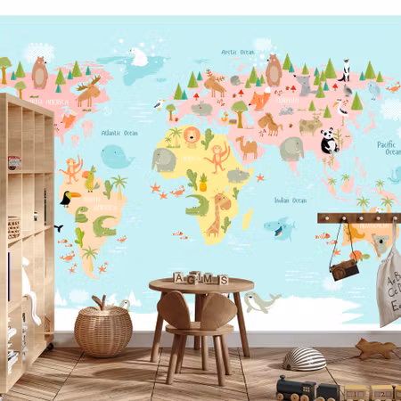 Fyrkantig fototapet - World Map with Animals