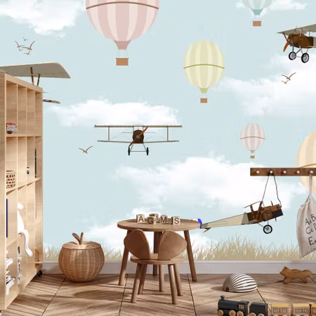 Fyrkantig fototapet - Planes and Balloons in the
