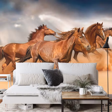 Fyrkantig fototapet - Horses Running in the Desert