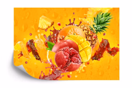 Fyrkantig fototapet - Colorful Tropical Fruits 3D