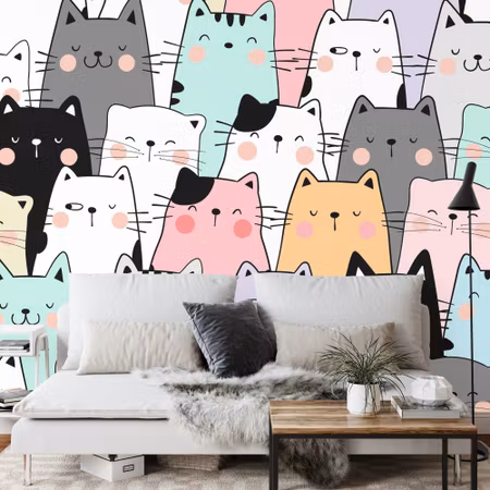Fyrkantig fototapet - Colorful Cartoon Cats