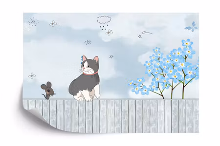 Fyrkantig fototapet - Cat on A Fence