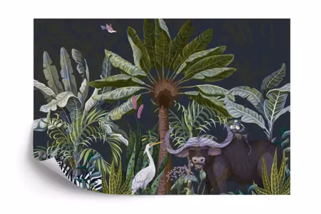 Fyrkantig fototapet - Animals Amidst Palm Trees