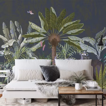 Fyrkantig fototapet - Animals Amidst Palm Trees