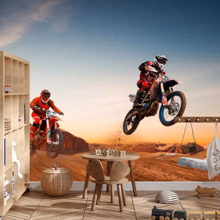 Fyrkantig fototapet - Motorbikes in the Desert