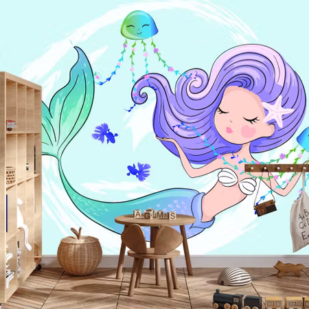 Fyrkantig fototapet - Mermaid with Jellyfish