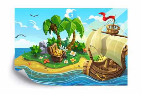 Fyrkantig fototapet - Pirate Treasure Island