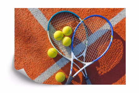 Fyrkantig fototapet - Tennis Balls with Rackets