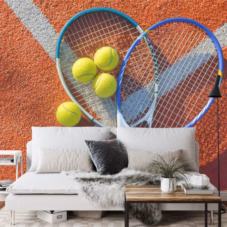 Fyrkantig fototapet - Tennis Balls with Rackets