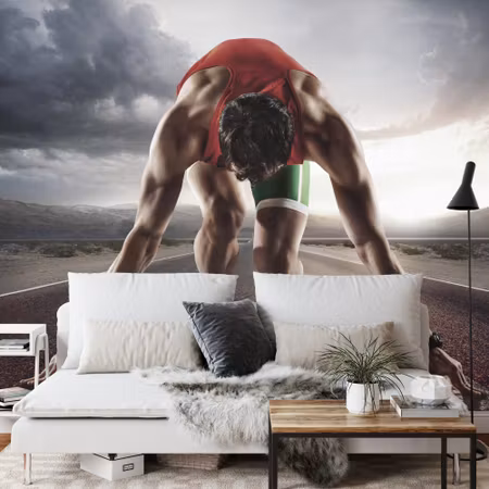 Fyrkantig fototapet - Athlete Preparing To Take