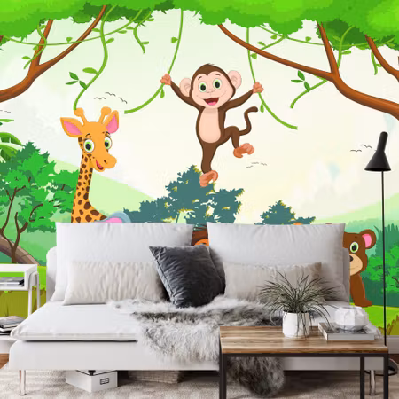Fyrkantig fototapet - Happy Animals in the Jungle